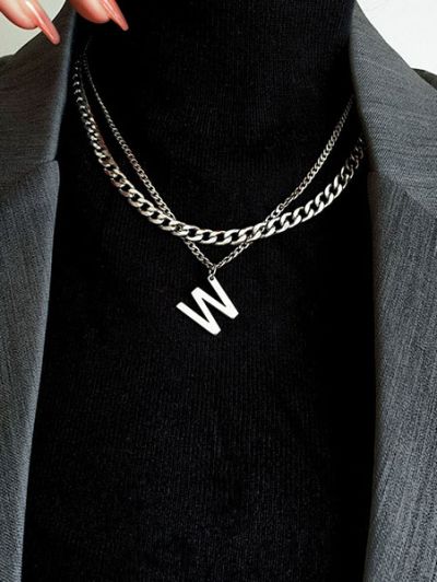 Lettre M hip-hop street look collier chaîne cubaine acier titane - Kaylee