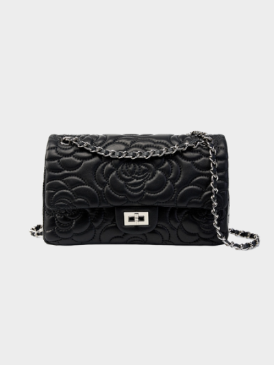 Quilted Floral Leather Shoulder Bag - Leather Bag 004