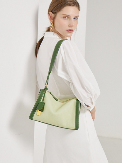 Green Leather Shoulder Bag - Debra