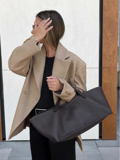 Elegant Black Leather Top-Handle Bag - Leather Bag 012