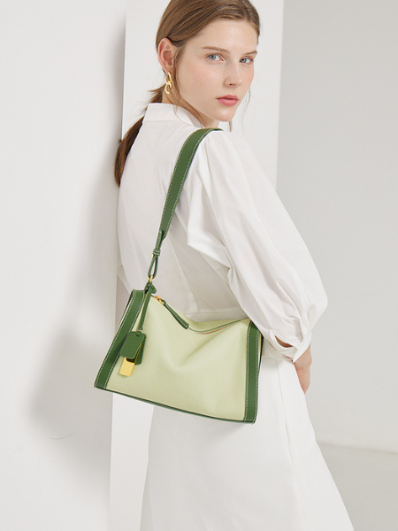 Green Leather Shoulder Bag - Debra