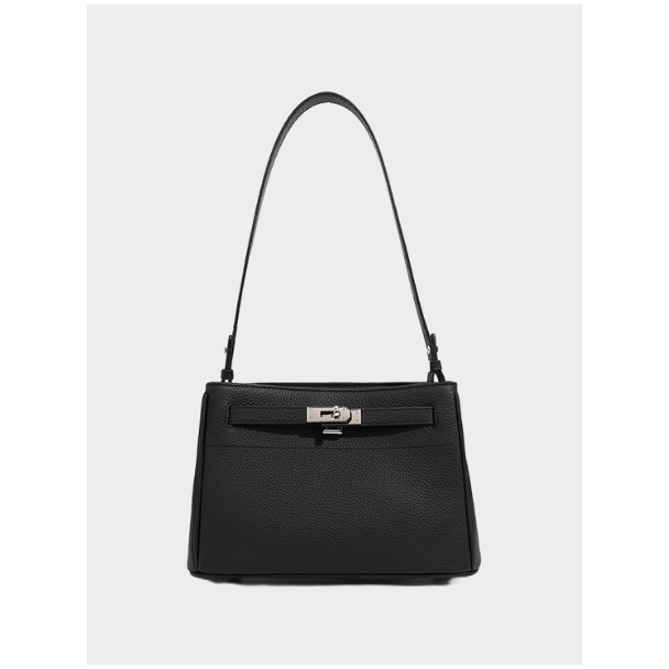 Elegant Black Leather Shoulder Bag - Leather Bag 008