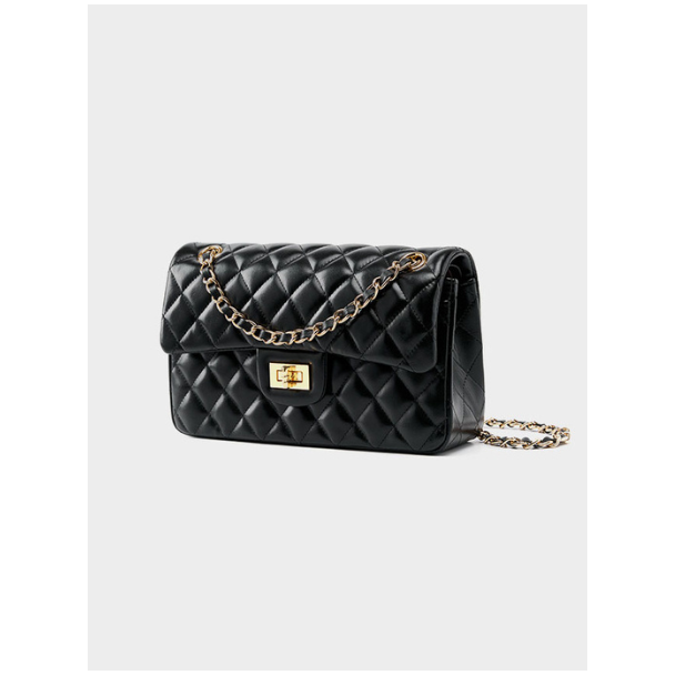 Elegant Black Quilted Leather Shoulder Bag - Leather Bag 002