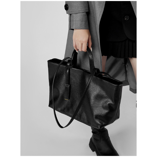 Large Stylish Black Leather Tote Bag - Leather Bag 009