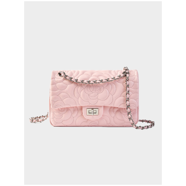 Quilted Floral Leather Shoulder Bag - Leather Bag 005