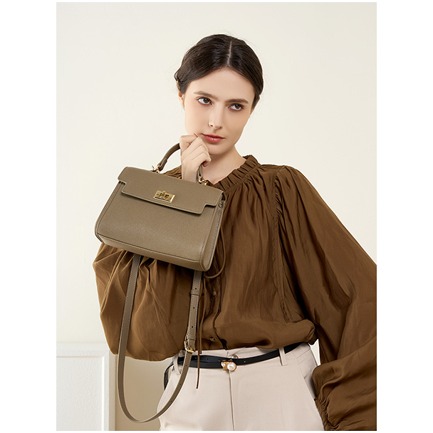 Mini Leather Handbag with Gold Lock - Leather Bag 022