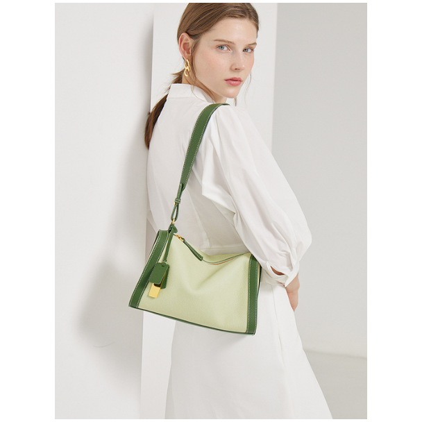 Green Leather Shoulder Bag - Debra