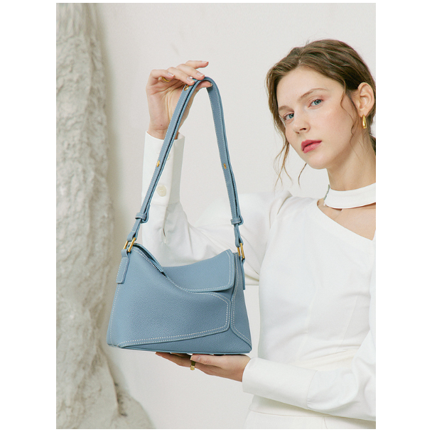 Soft Blue Leather Shoulder Bag - Bella