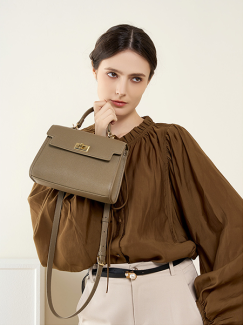 Mini Leather Handbag with Gold Lock - Leather Bag 022