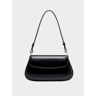 Sleek Black Leather Baguette Shoulder Bag - Leather Bag 011