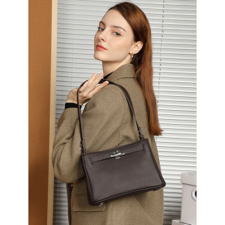 Elegant Black Leather Shoulder Bag - Leather Bag 007
