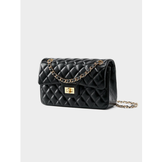 Elegant Black Quilted Leather Shoulder Bag - Leather Bag 002