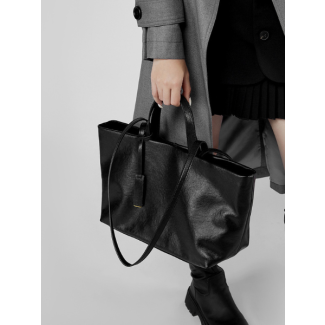 Large Stylish Black Leather Tote Bag - Leather Bag 009