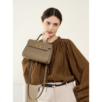 Mini Leather Handbag with Gold Lock - Leather Bag 022