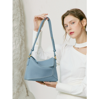 Soft Blue Leather Shoulder Bag - Bella