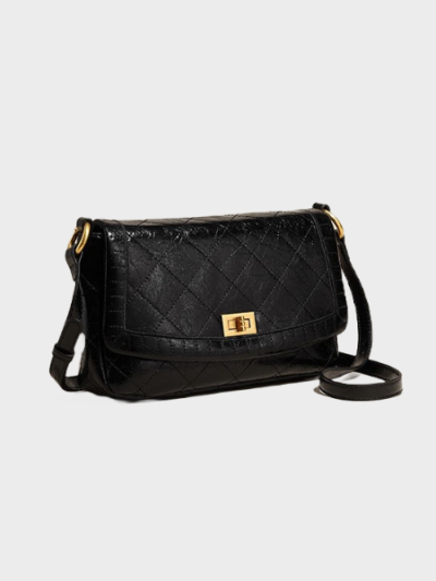 Medium size designer inspired vintage style classic flapbag shoulderbag crossbody sling bag black/white/green - Avery