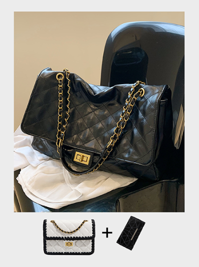 Big size quilted flapbag shoulder bag shopping tote working travel bag for women black/white/brown-  Annie