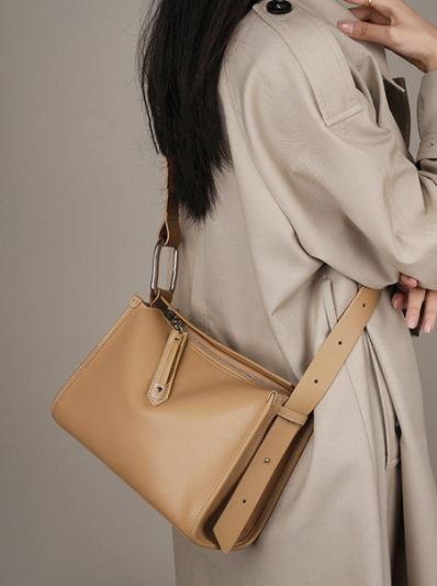 Chic Beige Leather Crossbody Shoulder Bag - Leather Bag 016