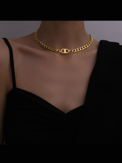Luxury designer look oversized chain necklace choker stainless steel 316L gold plated - Chris