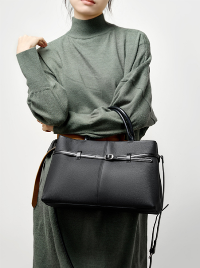 Classic Black Tote with Sleek Design - Leather Bag 023