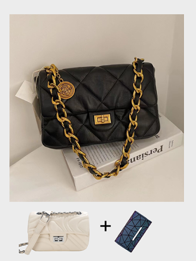 Classic designer inspired middle size quilted flapbag decorated with metal coin - Jenner