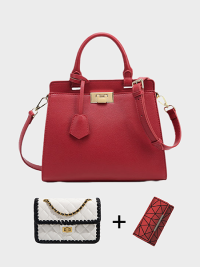 Designer inspired handbag stachel lateral poches shoulderbag for women red/black/caramel - Claire 