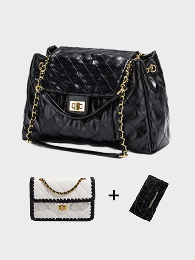Designer inspired large tote sling bag quilted shoulderbag for woman black - Vienna