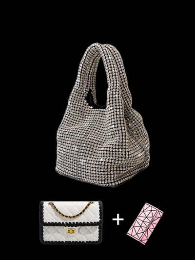 Designer inspired shinning diamond crystal bag evening purse with strap - Lara