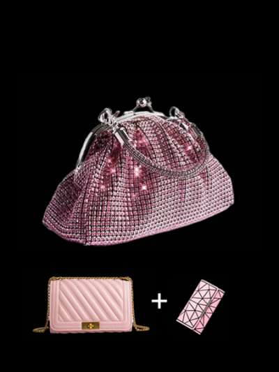 Designer inspired vintage style shinning diamond crystal bag evening purse 1920s for woman silver/pink- Briella