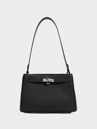 Elegant Black Leather Shoulder Bag - Leather Bag 008
