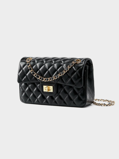 Elegant Black Quilted Leather Shoulder Bag - Leather Bag 002