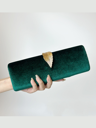 Elegant velvet gold leaf evening purse clutch sling bag - Gracelynn