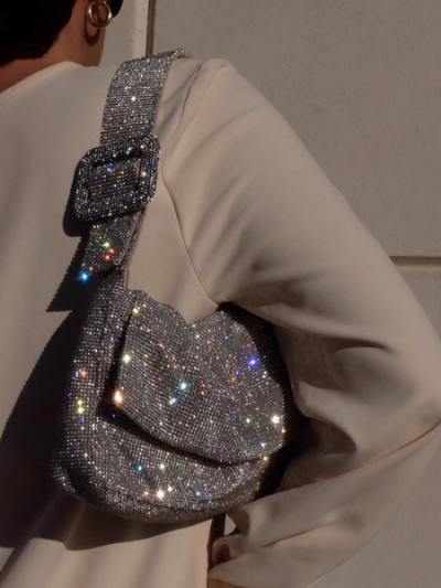 Glamorous Crystal-Embellished Shoulder Bag - Dazzling 002
