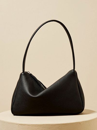 Genuine togo leather medium size underarm bag baguette shoulder bag for women white/black/grey- Emilia 