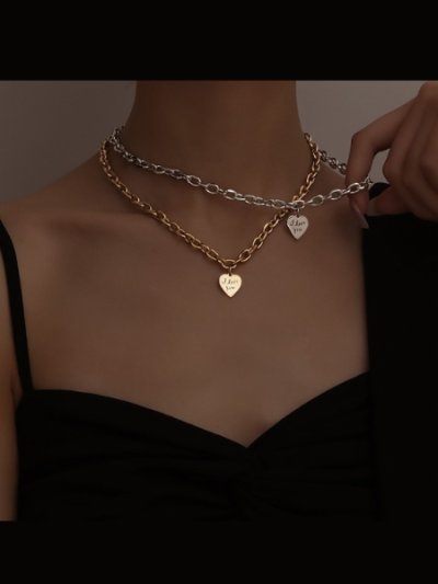 Gold plated stainless steel 316L necklace neck chain with heart shape pendant - Hebe