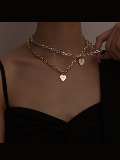 Collier chaîne de cou en acier inoxydable 316L plaqué or avec pendentif en forme de coeur - Hebe