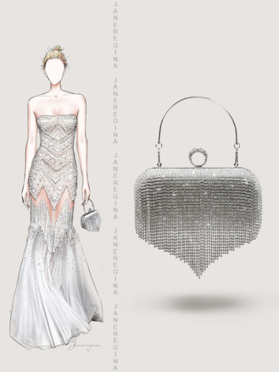 Sac à main petit sac bandoulière femme pochette mariage sac crystal diamant argent- Fancy