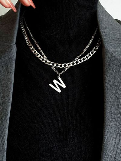 Letter M hip-hop street look cuban chain necklace stainless steel - Kaylee