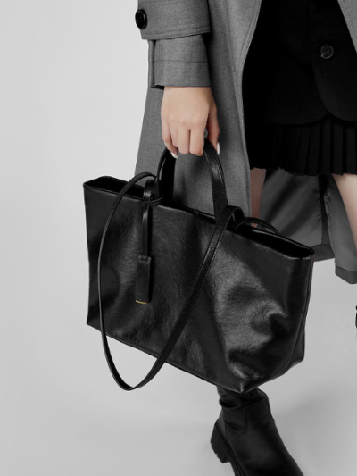 Large Stylish Black Leather Tote Bag - Leather Bag 009