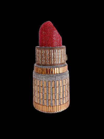 Sexy lipstick clutch bag evening crystal purse argent/dorée - Collins 