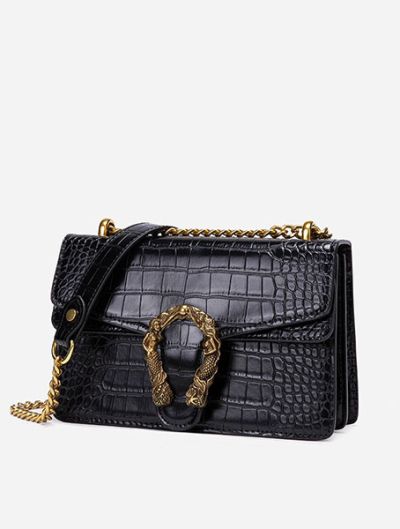 Sac bandoulière femme motif croco pochette croisé sac messager noir/blanc - Alana