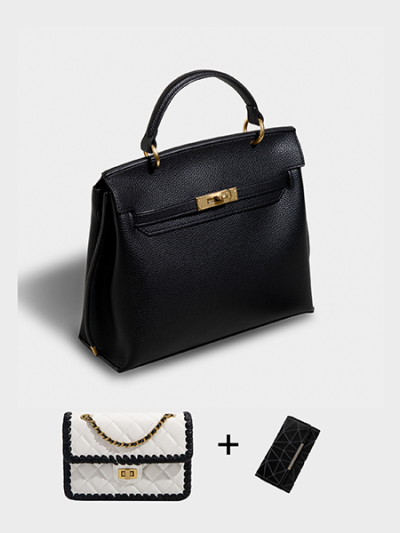 Woman handbag tote shoulder crossbody bag purse leather bag black/grey-Selena