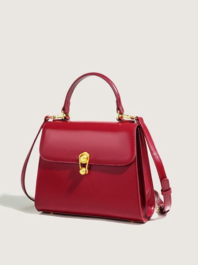 Women handbag shoulder bag messenger bag style vintage satchel red/black/caramel- Mila