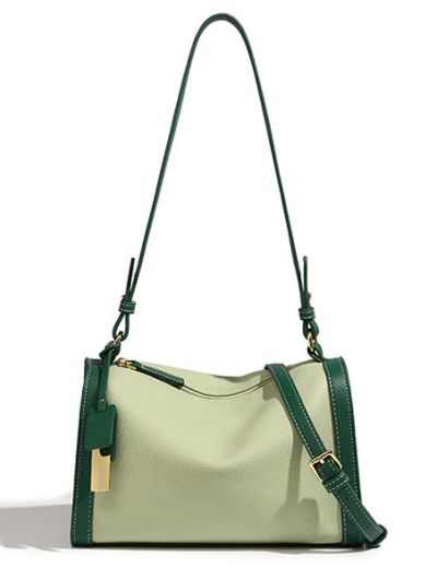 Medium size italian genuine leather bag shoulderbag satchel sling bag for women olive green/caramel - Audrey