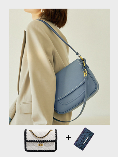 Medium size genuine leather bag shoulder bag satchel sling bag for women white/blue - Everly