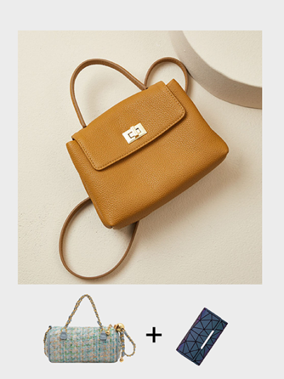 Mini Genuine togo leather top handle bag sling bag clutch for women black/green/caramel- Isla