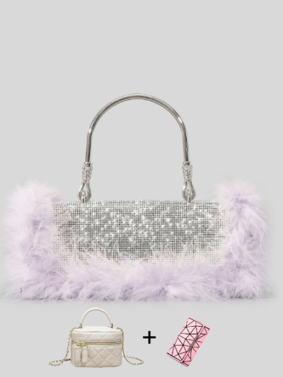 Ostrich feather crystal diamond rhinestone evening purse handbag for woman white/pink/purple/blue/black/silver- Dream