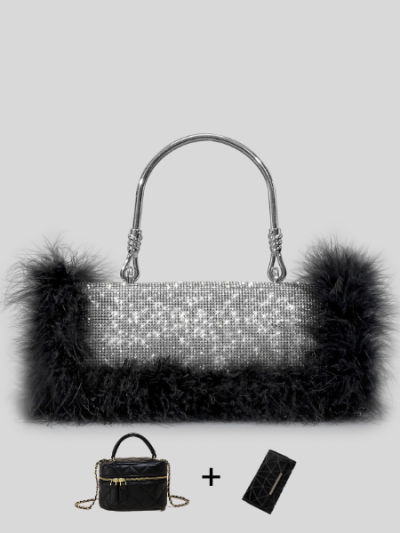 Ostrich feather crystal diamond rhinestone evening purse handbag for woman - Giselle