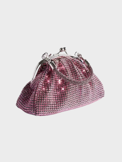 Designer inspired vintage style shinning diamond crystal bag evening purse 1920s for woman silver/pink- Briella