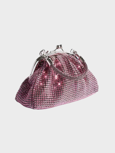 Sac de soirée pochette mariage femme sac à main sac bandoulière sac crystal rose/argent - Briella